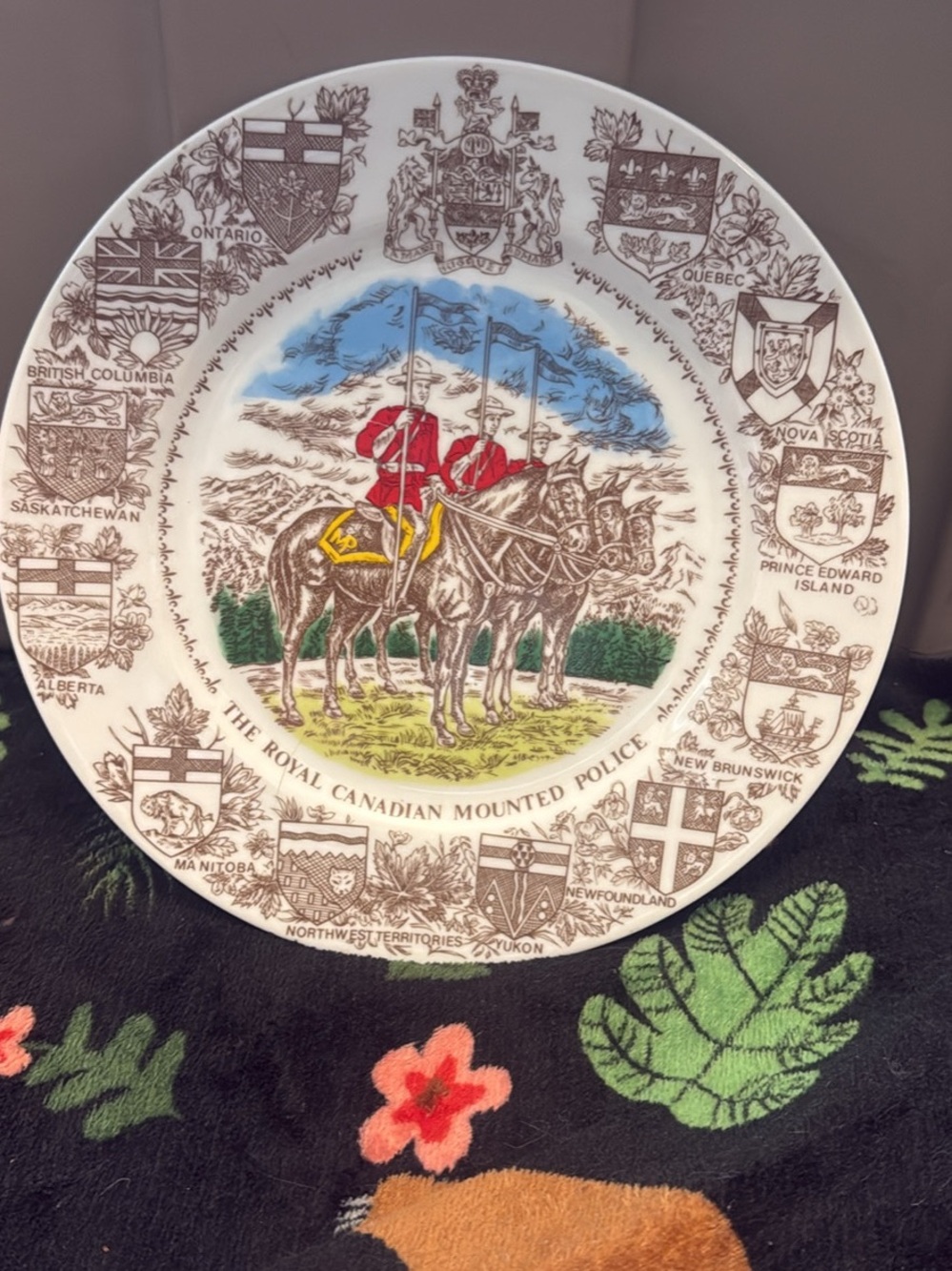 Royal Canadian Mounted Police Decorative Plate - White with Red & Blue Accents